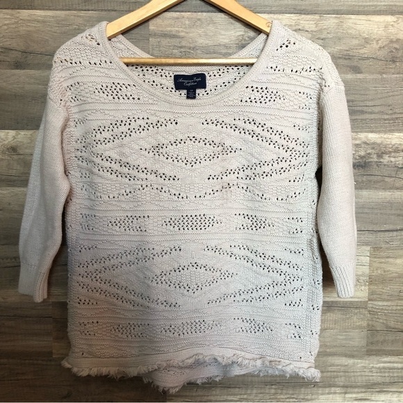 AMERICAN Eagle Boho Fringed 100% Cotton Knit Top Small - Picture 1 of 7